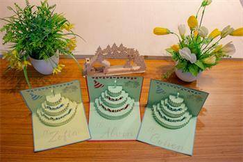 3 laser cut paper popup cards made by Thunder Laser Canada