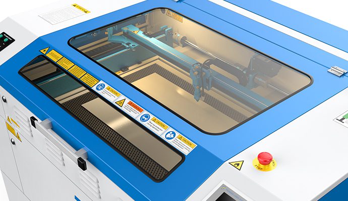 product shot of Nova laser cutter machine from above, looking through the glass window