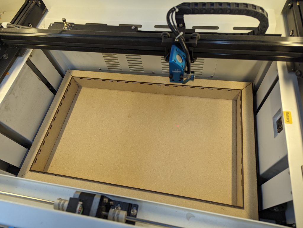 thunderbolt drop tray-a wood tray designed siting inside the bed of the thunder bolt laser cutter to allow for more z height. the
