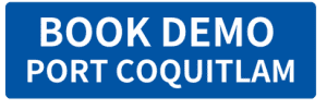 BLUE BUTTON WHITE TEXRT "BOOK DEMO CPORT COQUITLAM"