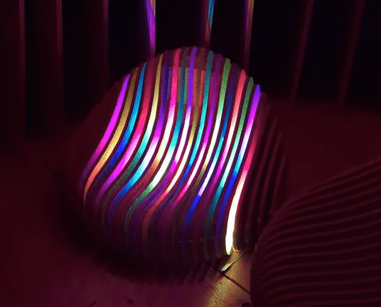 a 3d laser cut light up chair created by Shannon Hoover and members of Fuse 33 Makerspace