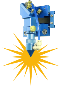 close up of thunder laser nova head blue metal with yellow star