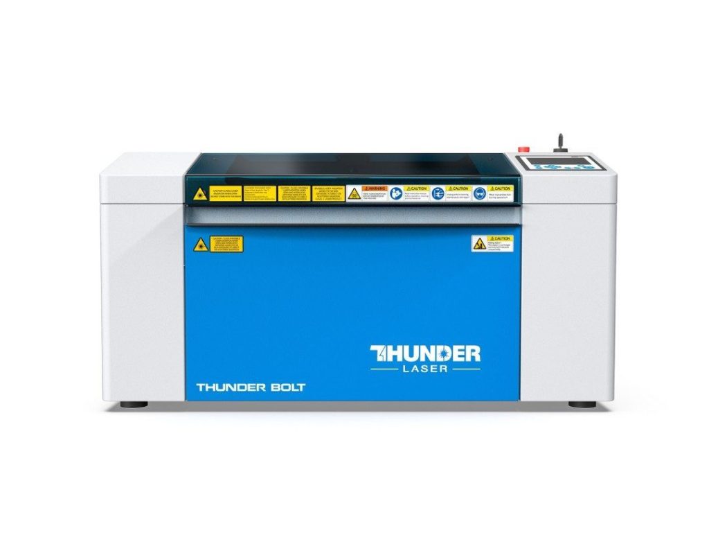 Thunder Laser brand metal laser machine Thunder Bolt model blue front panel and white sides
