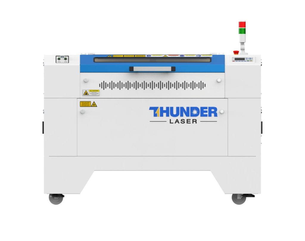 Thunder Laser product shot machine with white metal and blue lid Laser cutter machine C02 RF tube precise Nova 35 Plus