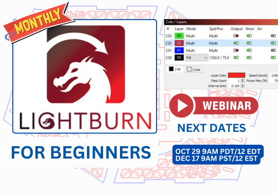 lightburn for beginners webinar thunder laser canada banner dates