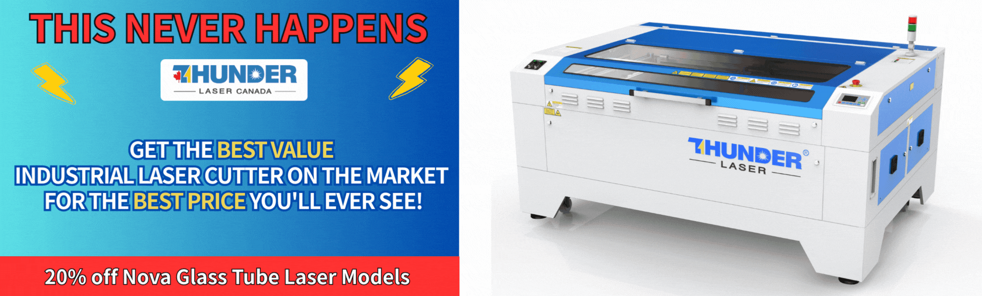this never happens! thunder laser canada 20% off nova glass tube models