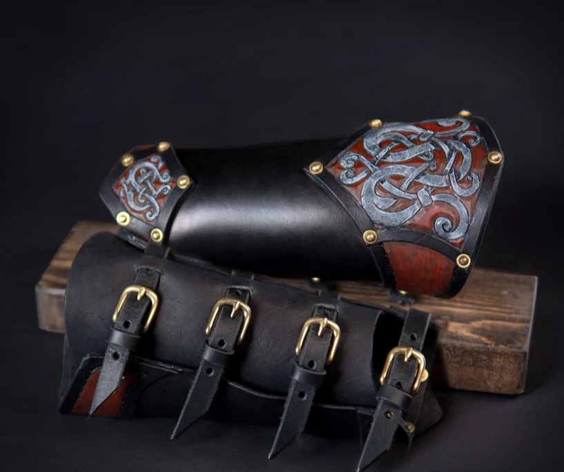leather laser engraving gauntlet pattern by Dark HOrse workshop