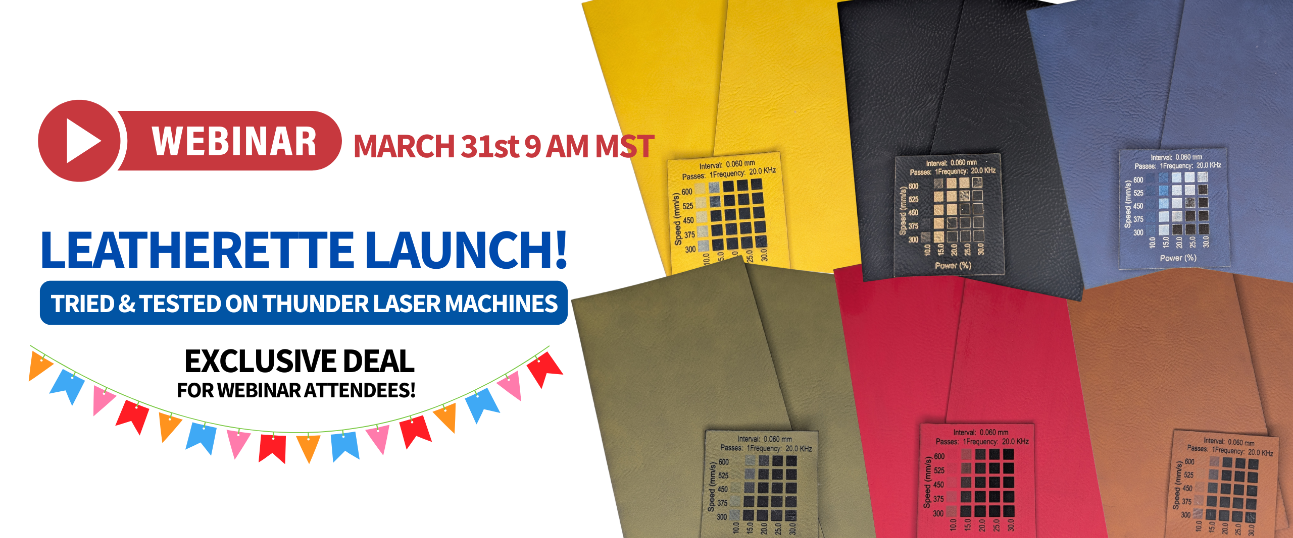 leatherette launch webinar march 31 9am mst tried and tested on thunder laser machines exclusive deal