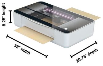 product image of the glowforge comparison to thunder bolt in size measurements 38